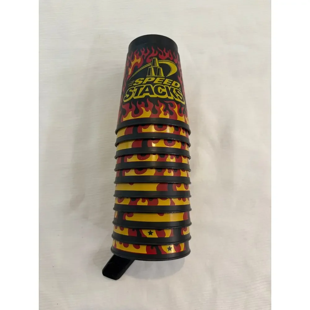 Speed Stacks Set Of 10 Flame Themed Stacking Cups With Holder Great Condition